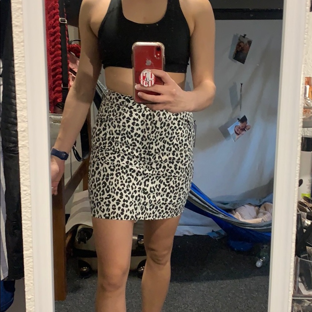 Leopard Print Denim Skirt